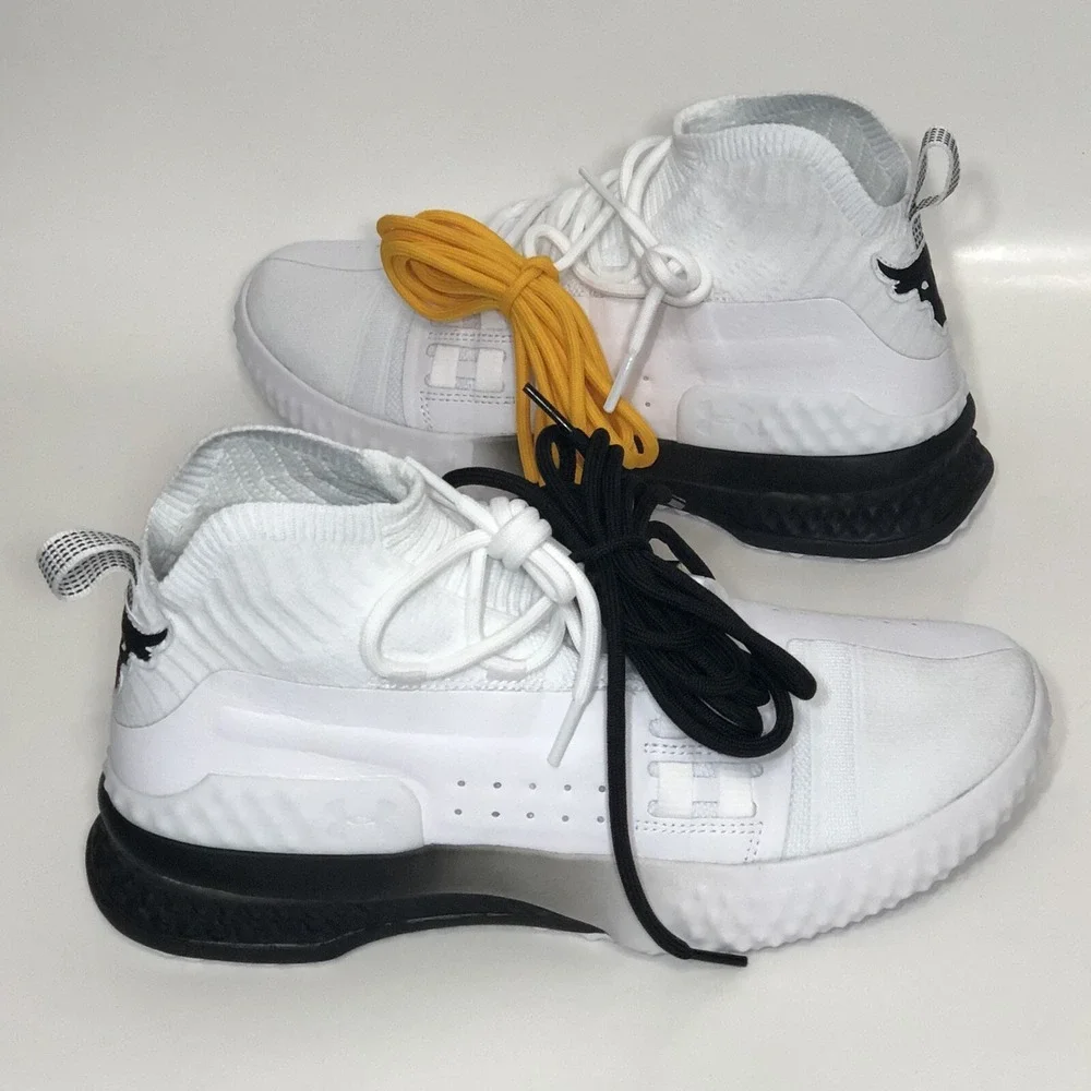 Under Armour Project Rock 1 Weight Training Workout Shoes White Black Men Size 9